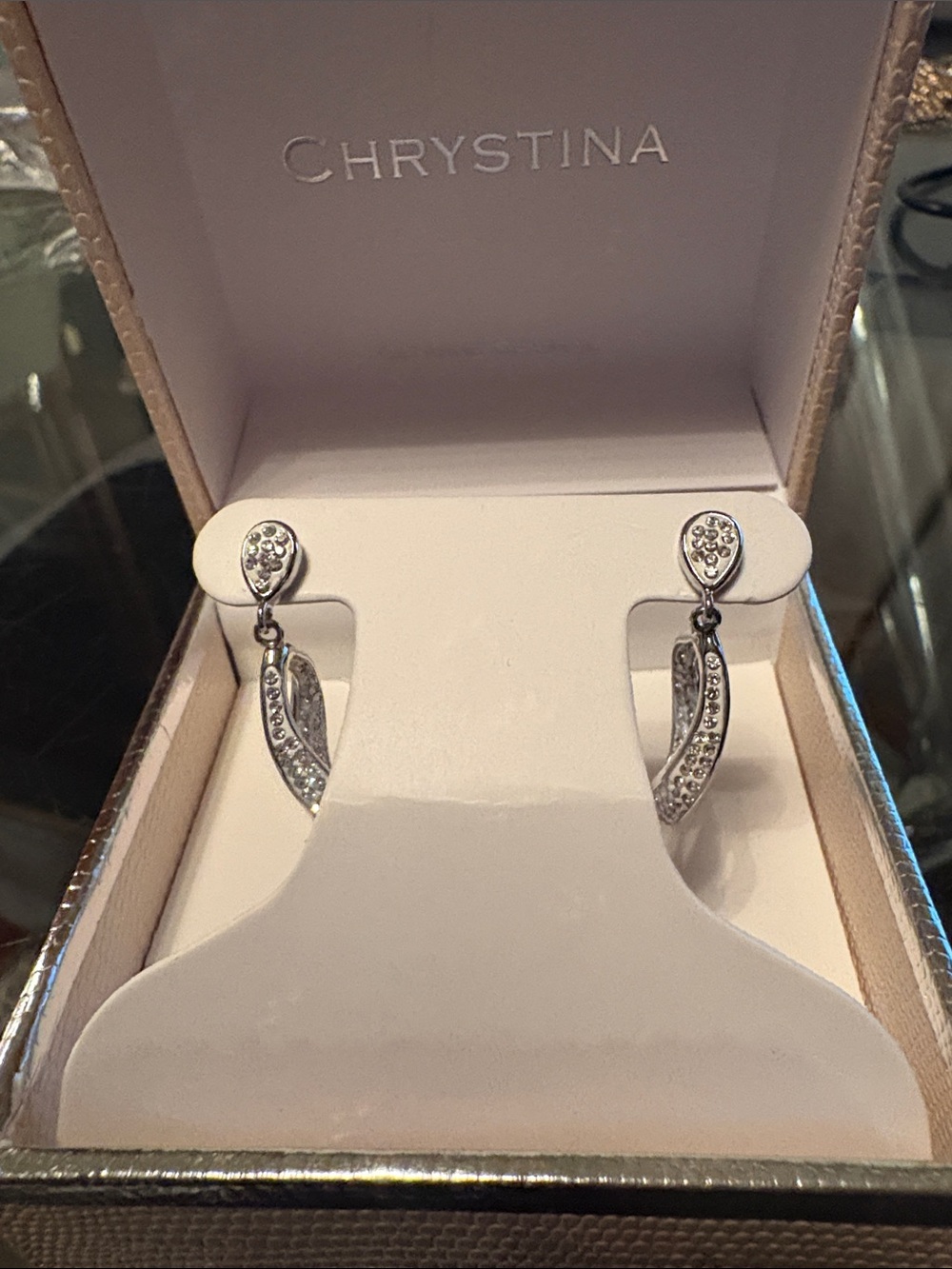 Silver-Tone Crystal Drop Earrings - Silver with Rhinestones Pierced